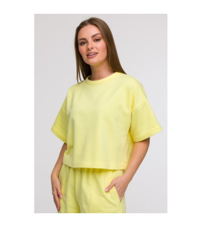 B294 Bluza oversize z krótkimi rękawami - cytrynowa