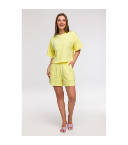 B294 Bluza oversize z krótkimi rękawami - cytrynowa