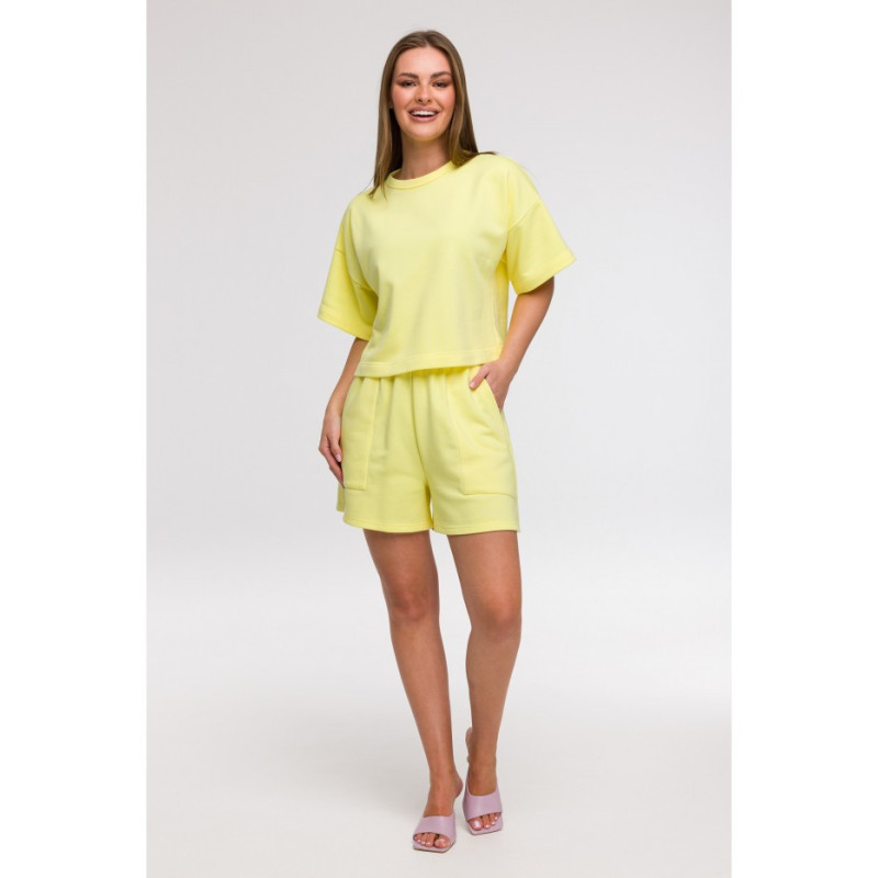 B294 Bluza oversize z krótkimi rękawami - cytrynowa
