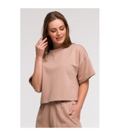 B294 Bluza oversize z krótkimi rękawami - mokka