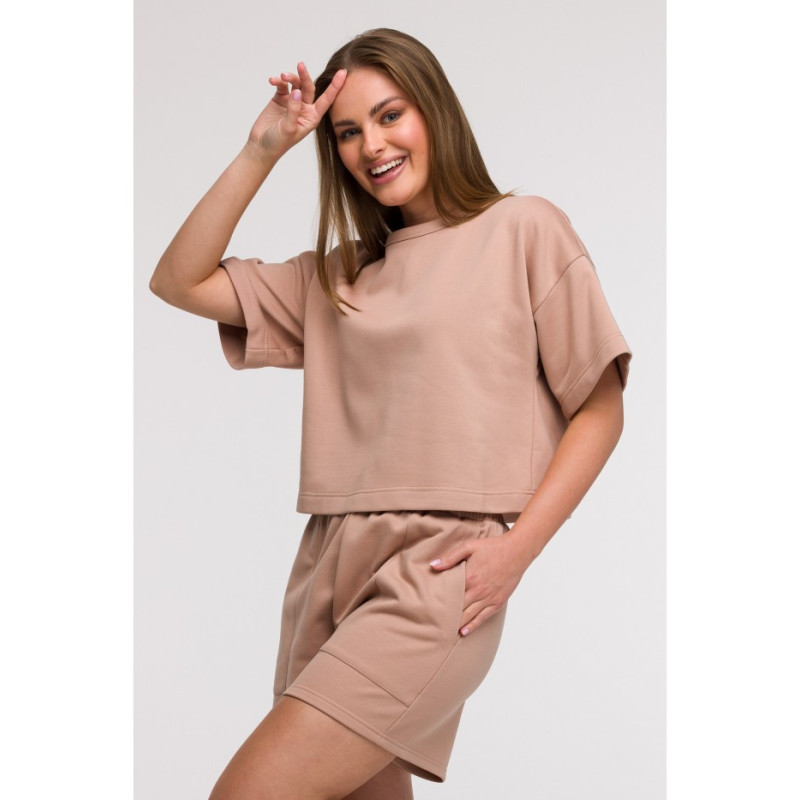 B294 Bluza oversize z krótkimi rękawami - mokka