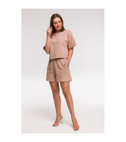 B294 Bluza oversize z krótkimi rękawami - mokka