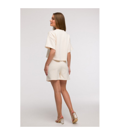 B294 Bluza oversize z krótkimi rękawami - waniliowa