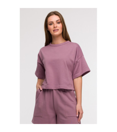 B294 Bluza oversize z krótkimi rękawami - wrzosowa