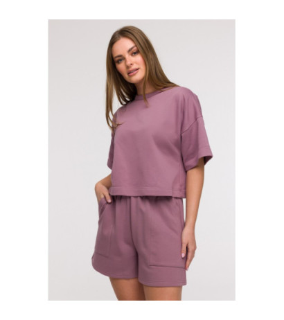 B294 Bluza oversize z krótkimi rękawami - wrzosowa