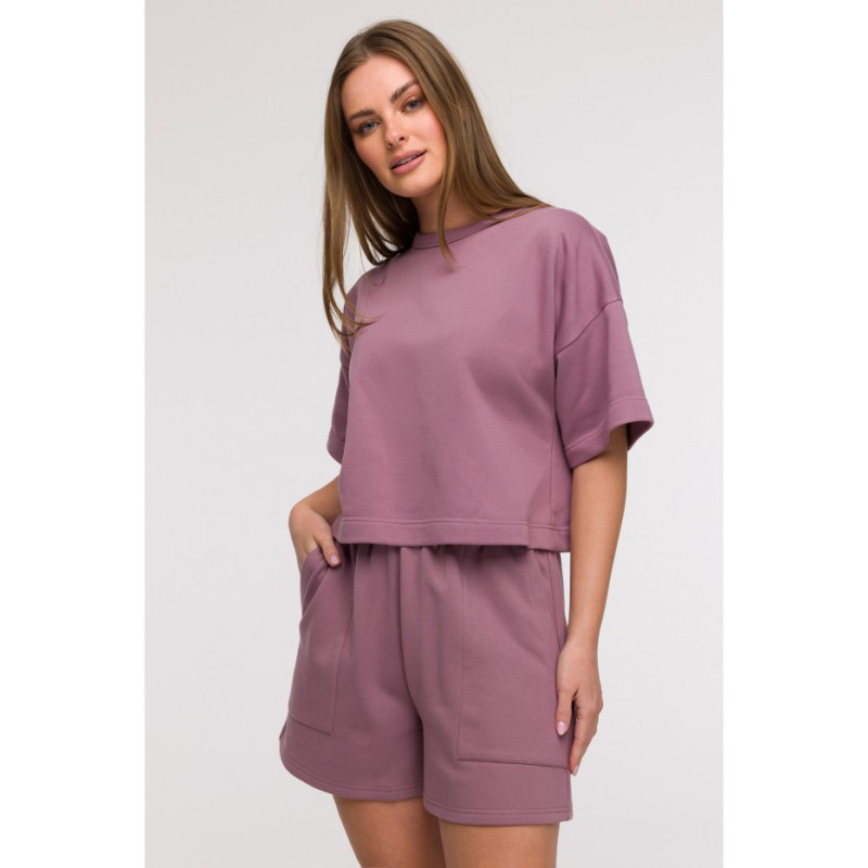 B294 Bluza oversize z krótkimi rękawami - wrzosowa