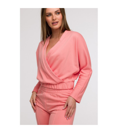 B296 Spodnie dresowe z przeszyciami - koralowe