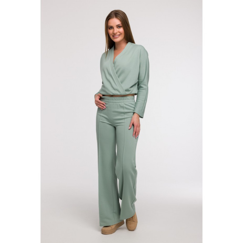 B296 Spodnie dresowe z przeszyciami - miętowe