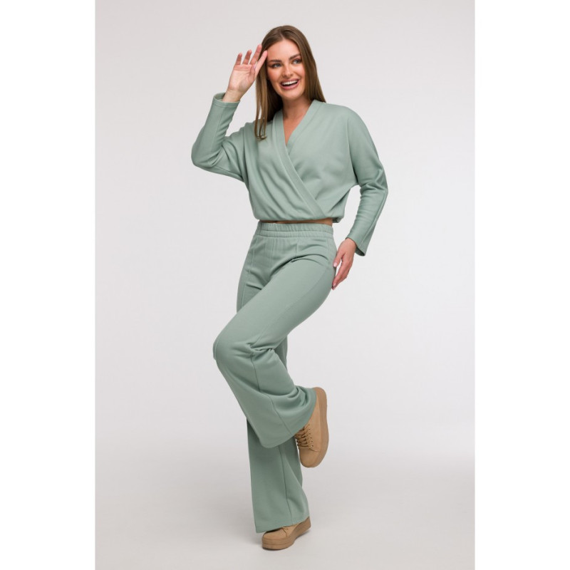 B296 Spodnie dresowe z przeszyciami - miętowe