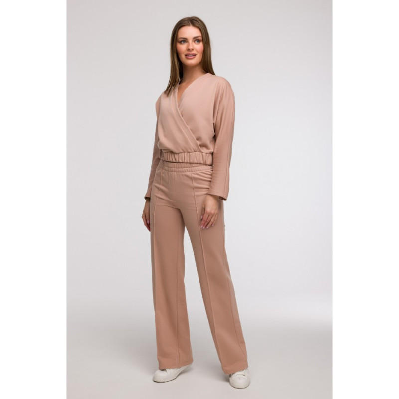 B296 Spodnie dresowe z przeszyciami - mokka