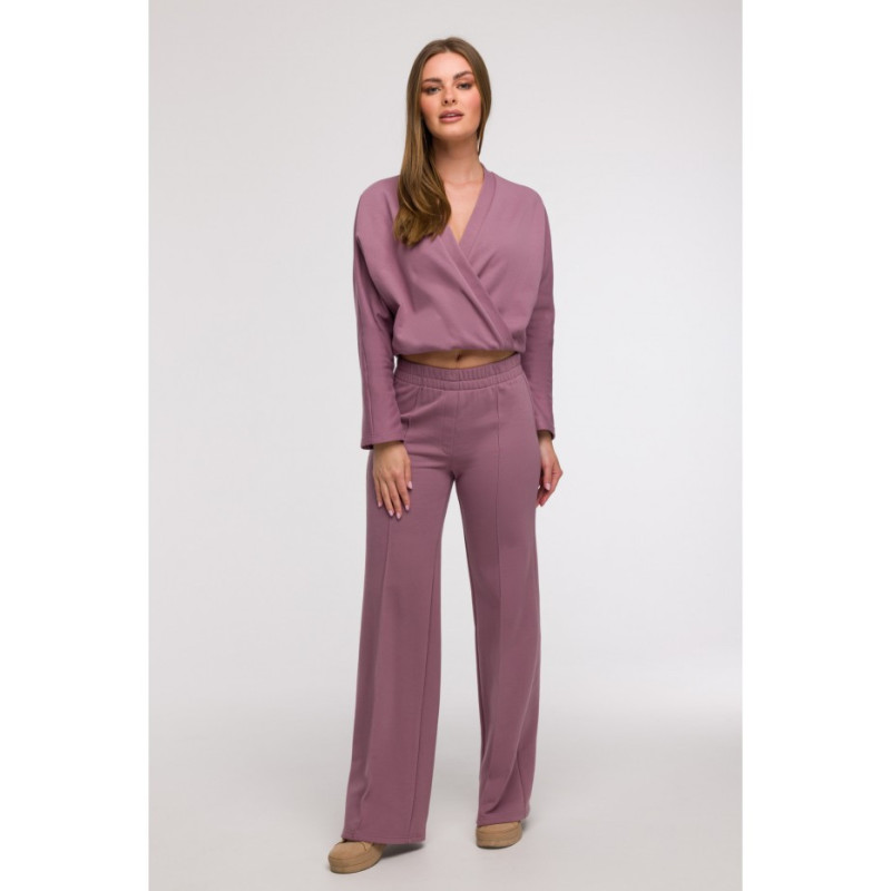 B296 Spodnie dresowe z przeszyciami - wrzosowe