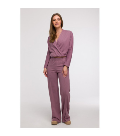 B296 Spodnie dresowe z przeszyciami - wrzosowe