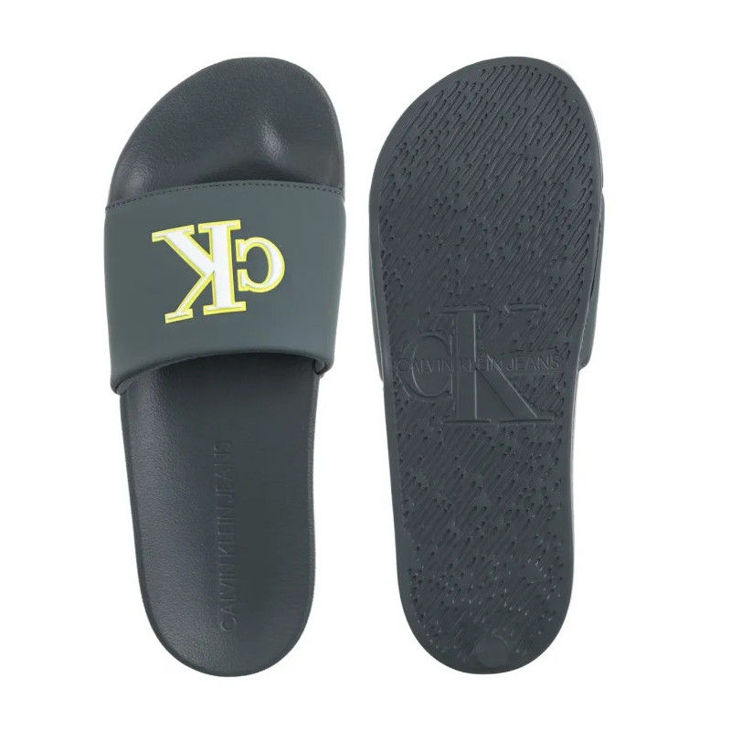 Calvin Klein Slide Jelly Mono Pu Seaside Aqua/White YM0YM01281 02M (CK673-a) slippers