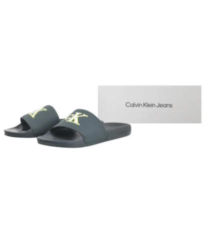 Calvin Klein Slide Jelly Mono Pu Seaside Aqua/White YM0YM01281 02M (CK673-a) slippers