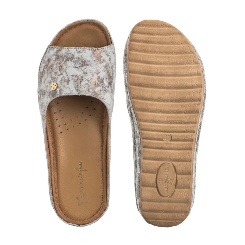 Maciejka Brązowe/Złote w Kwiaty 02628-46/00-1 (MA238-f) Sieviešu apavi/Flip Flops