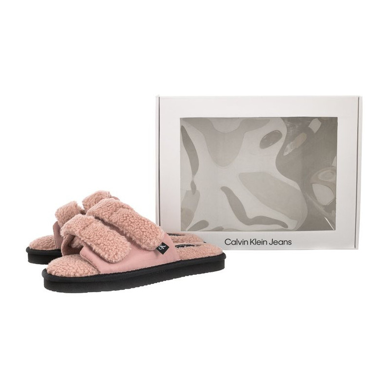 Calvin Klein Home Slide Velcro Shearling YW0YW00861 0J0 Adobe Rose (CK217-a) Women's Shoes/Flip Flops