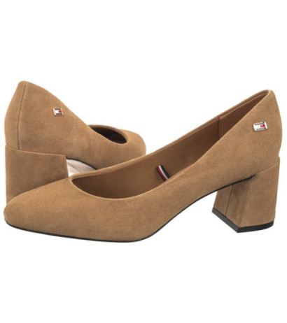 Tommy Hilfiger TH Suede Mid Heel Block Pump Classic Khaki FW0FW07717 RBL (TH1027-b) kurpes