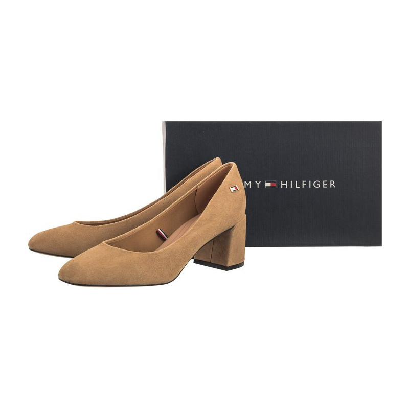 Tommy Hilfiger TH Suede Mid Heel Block Pump Classic Khaki FW0FW07717 RBL (TH1027-b) shoes
