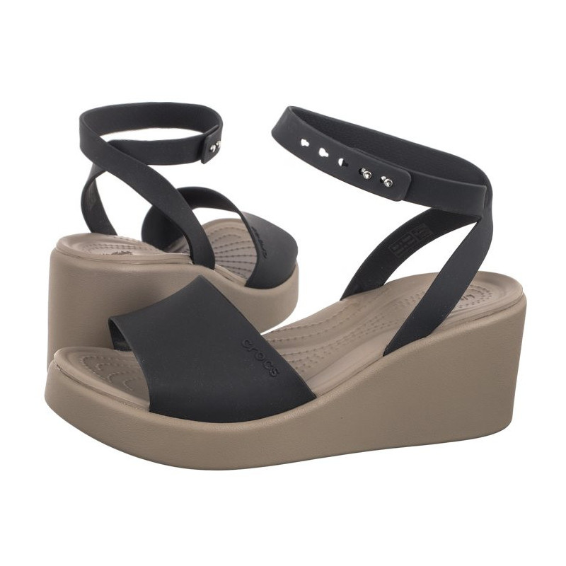 Crocs Brooklyn Ankle Strap Wedge Black/Mushroom 209406-07H (CR303-a) kurpes