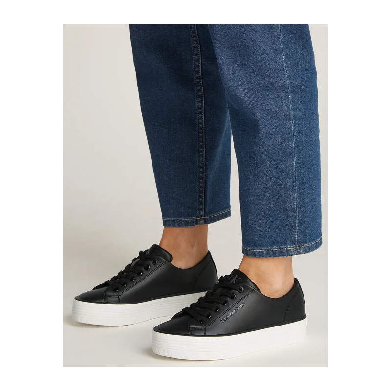 Calvin Klein Bold Vulc Flatf Low Lth In Black/Bright White YW0YW01633 0GM (CK604-b) shoes