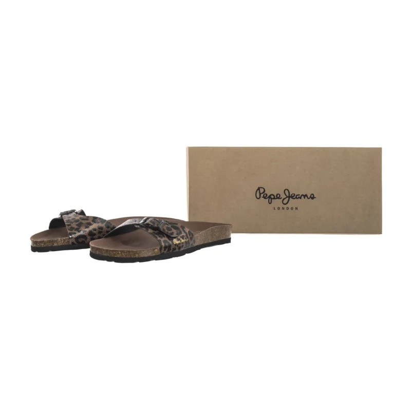 Pepe Jeans Oban Leopard W Dark Brown PLS90612 898 (PE37-a) Women's Shoes/Flip Flops