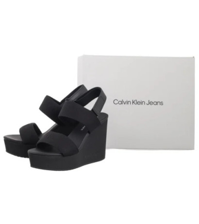 Calvin Klein Wedge Sandal Webbing In Triple Black YW0YW01790 0GJ (CK651-a) shoes