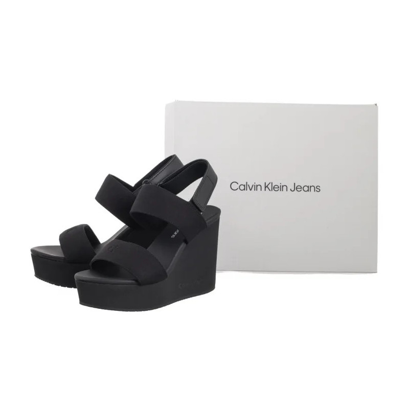 Calvin Klein Wedge Sandal Webbing In Triple Black YW0YW01790 0GJ (CK651-a) shoes