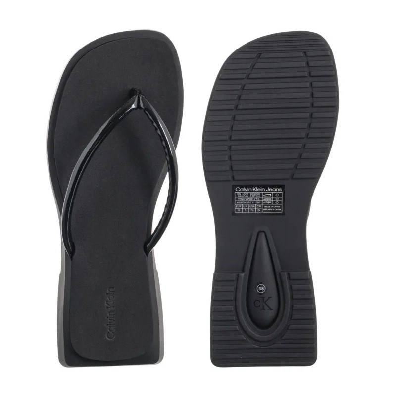 Calvin Klein Sq Low Wedge Sandal Stitch Triple Black YW0YW01716 0GJ (CK653-a) šlepetės