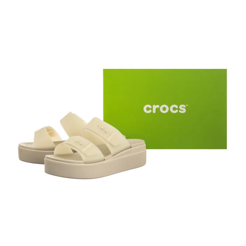 Crocs Brooklyn Buckle Frosted Low Wedge Sandstone 210980-0LH (CR368-b) shoes