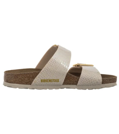 Birkenstock Sydney Cushion Buckle Shiny Snake Cream 1030258 (BK314-a) Women's Shoes/Flip Flops