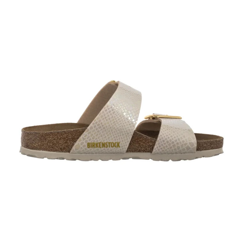 Birkenstock Sydney Cushion Buckle Shiny Snake Cream 1030258 (BK314-a) Women's Shoes/Flip Flops