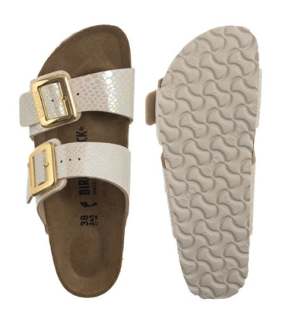 Birkenstock Sydney Cushion Buckle Shiny Snake Cream 1030258 (BK314-a) Sieviešu apavi/Flip Flops