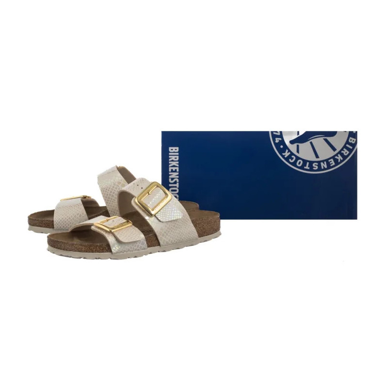 Birkenstock Sydney Cushion Buckle Shiny Snake Cream 1030258 (BK314-a) Sieviešu apavi/Flip Flops
