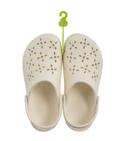 Crocs Classic Floral Cut Out Clog Chalk 210927-0WV (CR389-b) Women's Shoes/Flip Flops