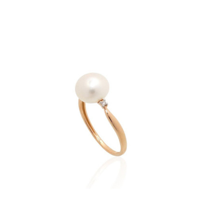 Gold ring 1101218(Au-R+PRh-W)_DI+PE, Red Gold 585°, Rhodium (Plating) , Diamonds , Fresh-water Pearl