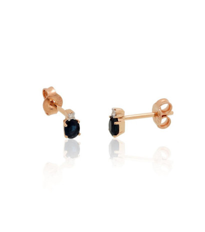 Gold classic studs earrings 1201766(Au-R+PRh-W)_DI+SA, Red Gold 585°, Rhodium (Plating) , Diamonds , Sapphire