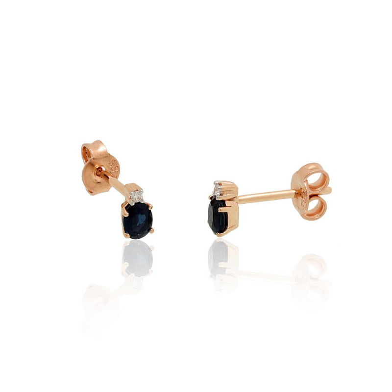 Gold classic studs earrings 1201766(Au-R+PRh-W)_DI+SA, Red Gold 585°, Rhodium (Plating) , Diamonds , Sapphire