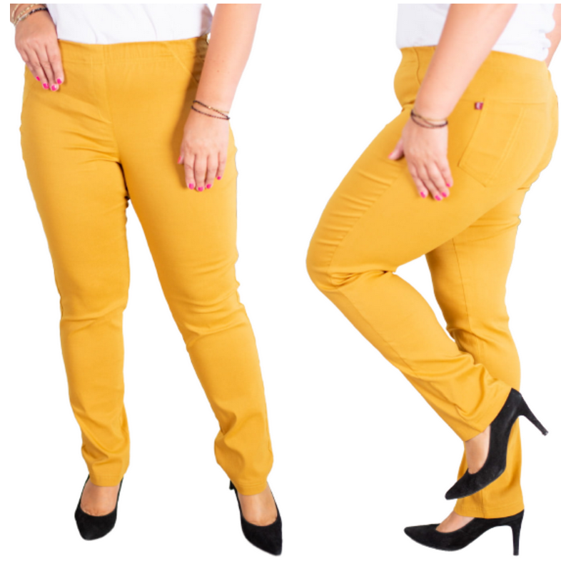 Ilgos tamprios kelnės tiesaus kirpimo paaukštintu liemeniu BENGALINY 02 K26 Merigold