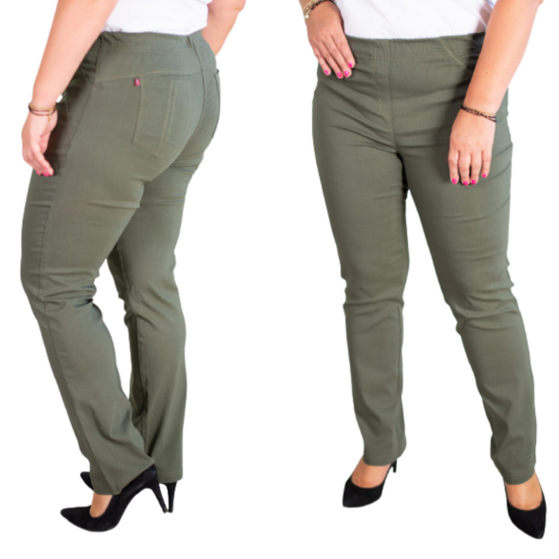 Garas stieptas bikses ar paaugstinātu vidukli BENGALINY 02 K15 Olive green