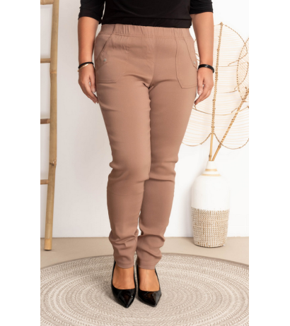 Long stretch pants with a raised waist BENGALINY 09 K28 Dark camel