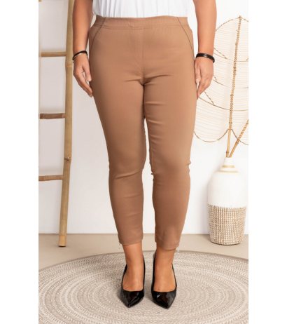 Elastic trousers with raised waist BENGALINY 04 Dark camel