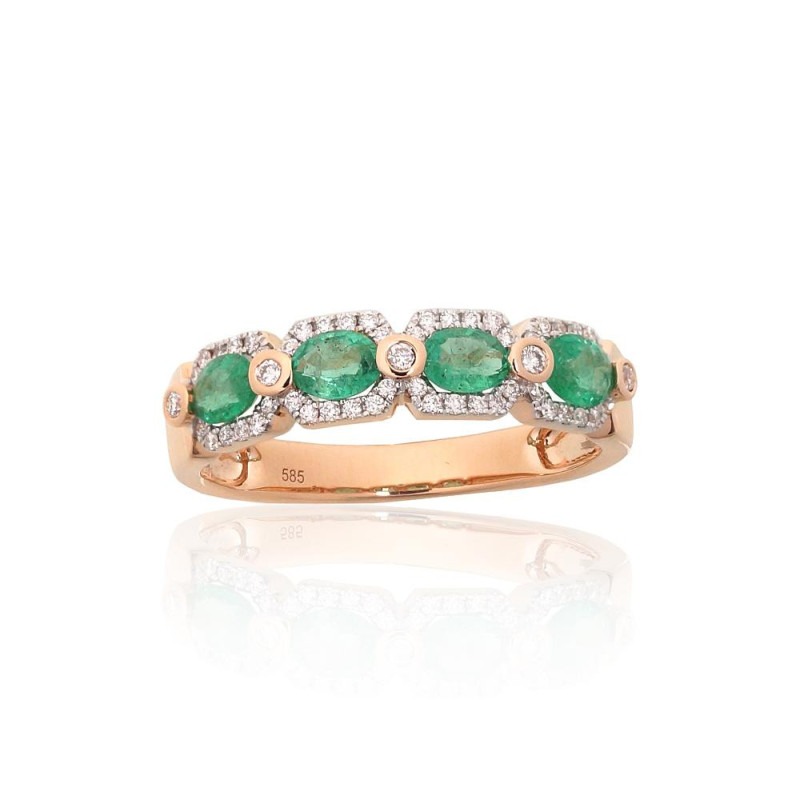 Gold ring 1101220(Au-R+PRh-W)_DI+EM, Red Gold 585°, Rhodium (Plating) , Diamonds , Emerald