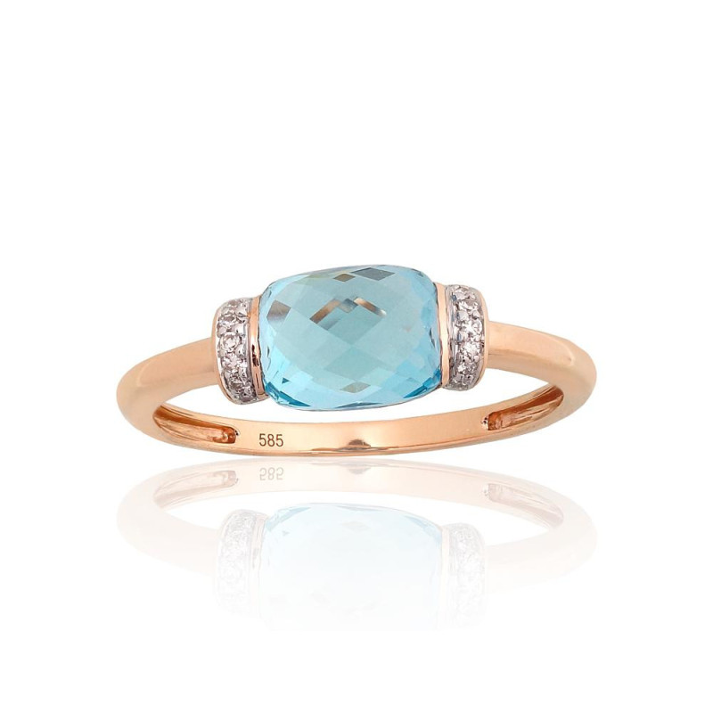 Gold ring 1101226(Au-R+PRh-W)_DI+TZB, Red Gold 585°, Rhodium (Plating) , Diamonds , Blue Topaz
