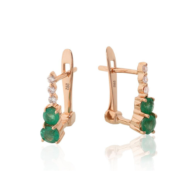 'Inglise' sulguriga kullast kõrvarõngad 1201768(Au-R)_DI+EM, Punane Kuld 585°, Briljant , Smaragd