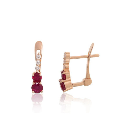 Gold earrings with 'english' lock 1201768(Au-R)_DI+RB, Red Gold 585°, Diamonds , Ruby