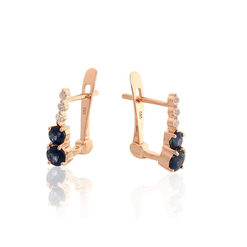 Gold earrings with 'english' lock 1201768(Au-R)_DI+SA, Red Gold 585°, Diamonds , Sapphire