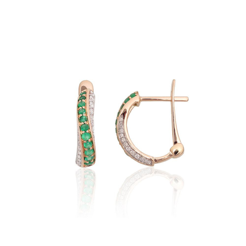 'Inglise' sulguriga kullast kõrvarõngad 1201769(Au-R+PRh-W)_DI+EM, Punane Kuld 585°, roodium (kate) , Briljant , Smaragd