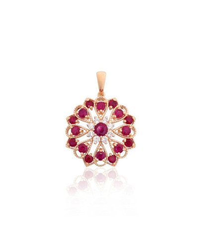 Gold pendant 1301138(Au-R+PRh-W)_DI+RB, Red Gold 585°, Rhodium (Plating) , Diamonds , Ruby