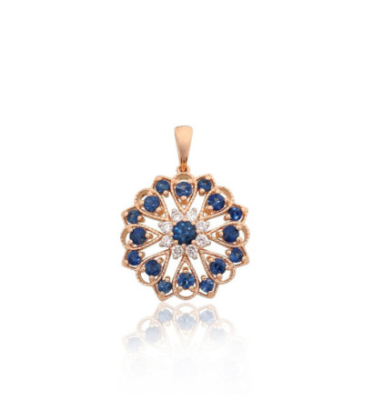 Gold pendant 1301138(Au-R+PRh-W)_DI+SA, Red Gold 585°, Rhodium (Plating) , Diamonds , Sapphire