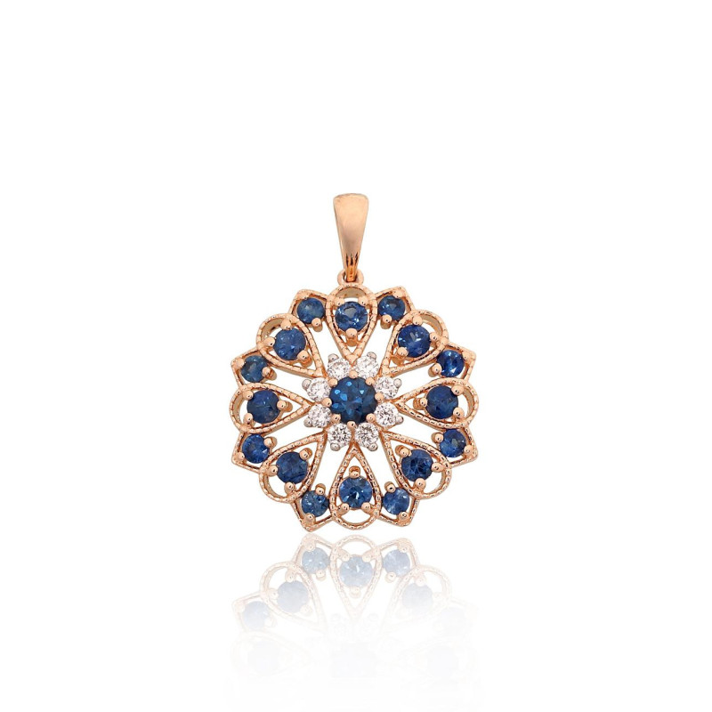 Gold pendant 1301138(Au-R+PRh-W)_DI+SA, Red Gold 585°, Rhodium (Plating) , Diamonds , Sapphire